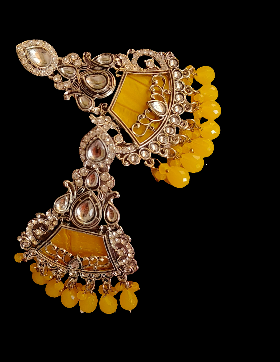Yellow Kundan Statement Earrings